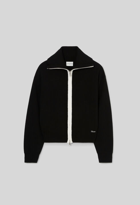 Zip-neck knitted cardigan