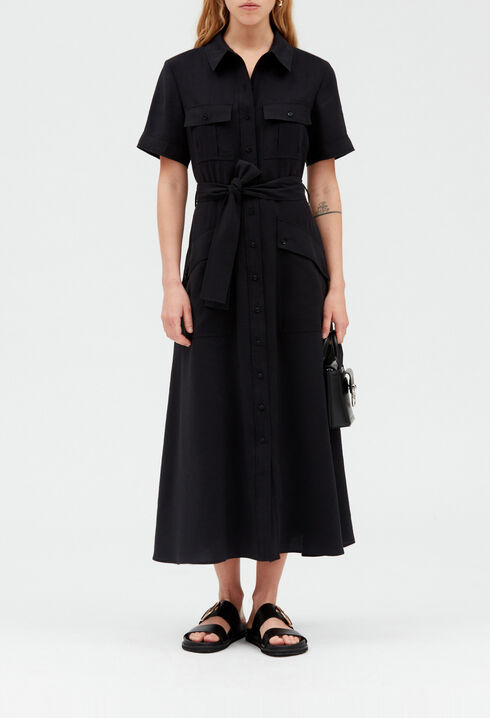 Flowing short-sleeved midi dress 