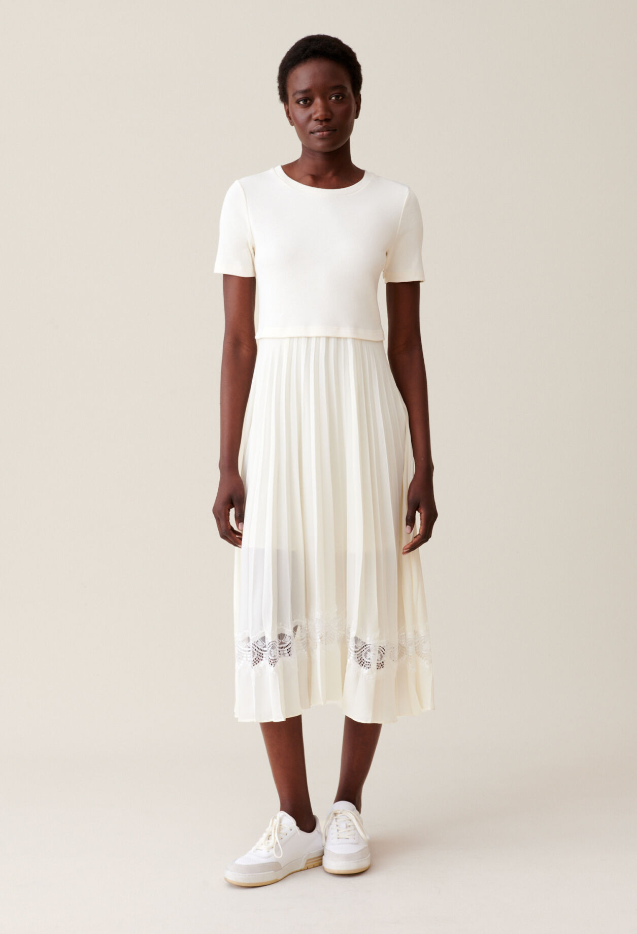 Twist ivory bi material midi dress