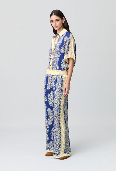 Wide-Leg Fluid Print Trousers