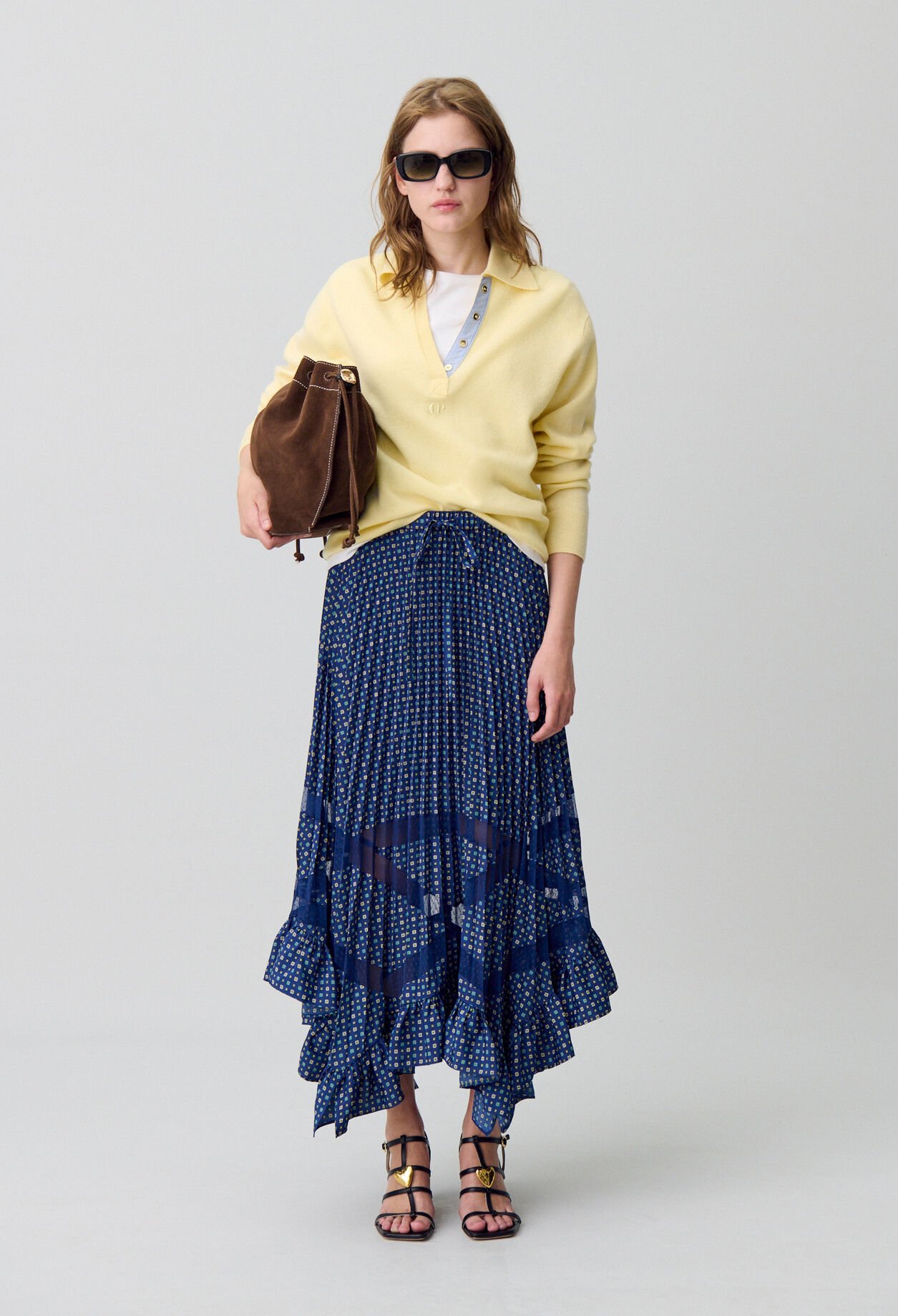 Printed Pleated Maxi Skirt