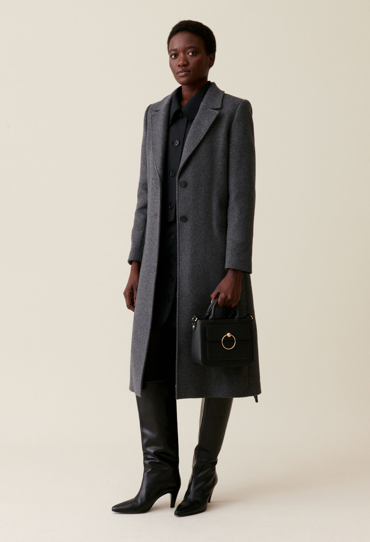 Long grey belted coat for women Claudie Pierlot