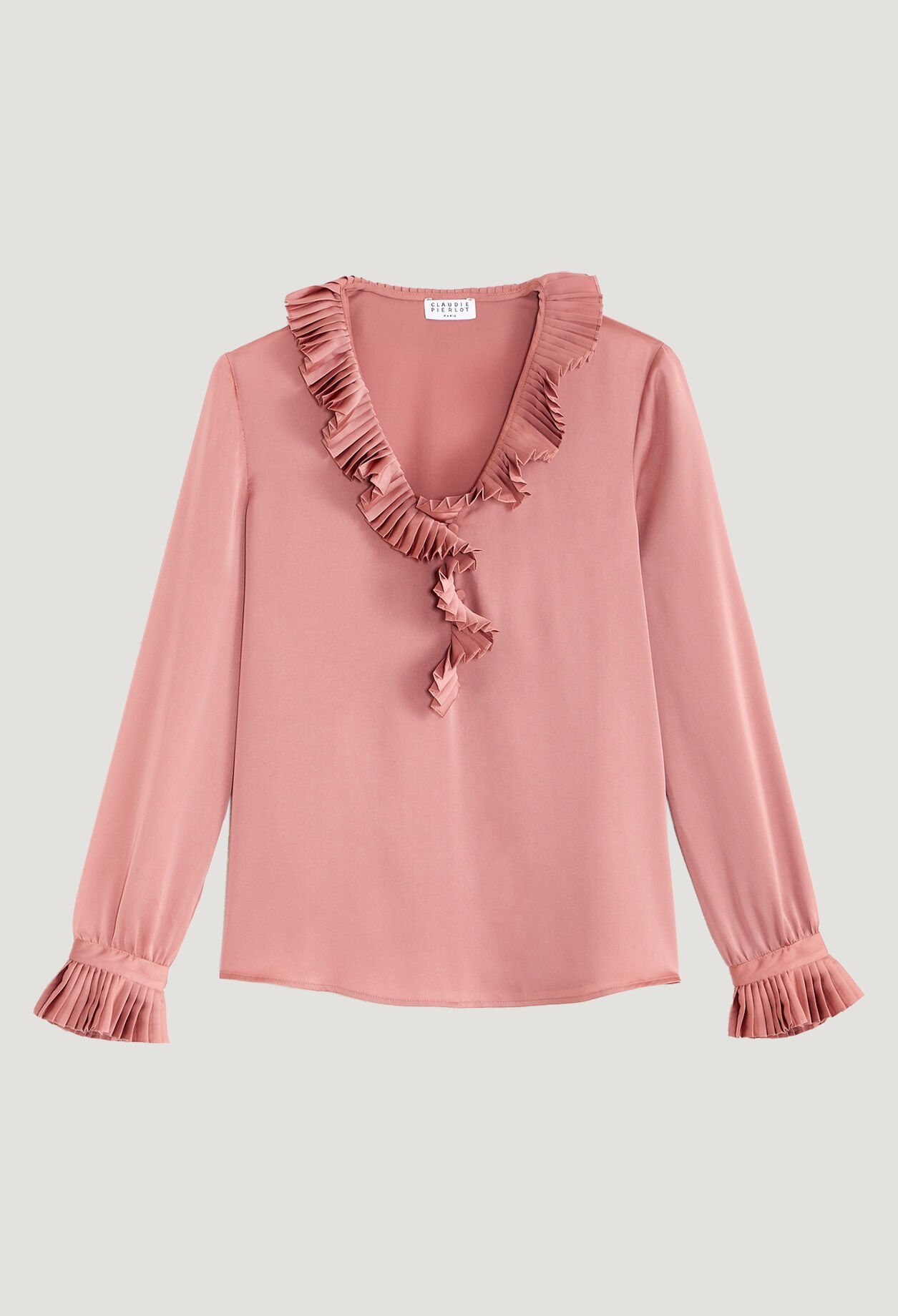 Blouse with ruffled neckline