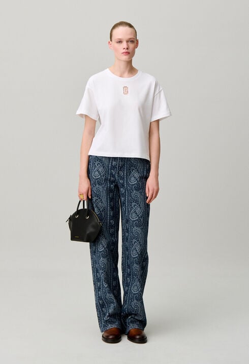 Wide cropped cotton T-shirt