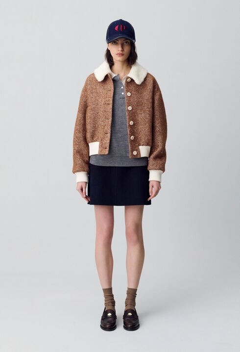 Faux Fur Collar Short Coat