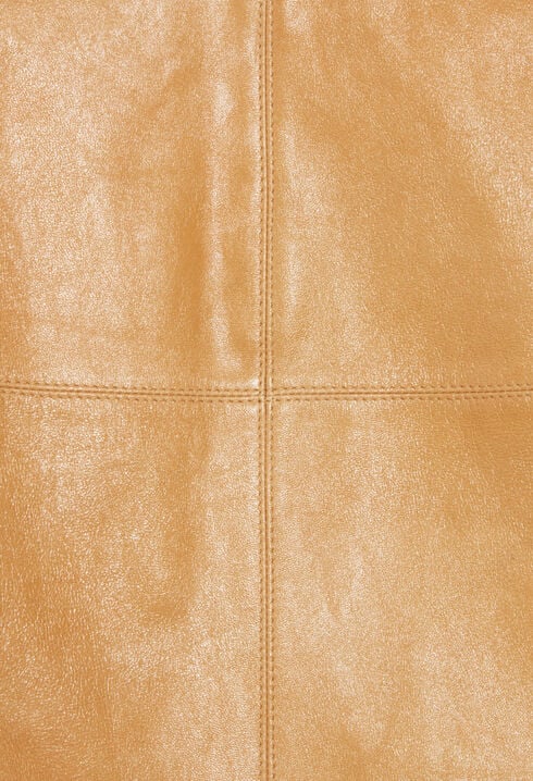 Short ochre yellow leather skirt