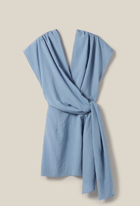 Blue stripe wrap mini dress