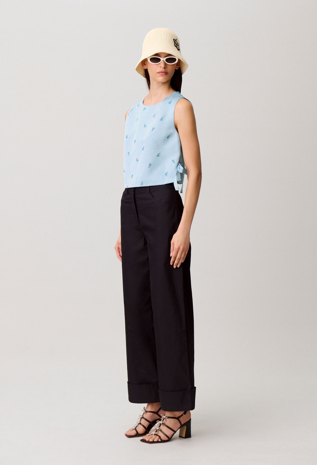 Embroidered satin top