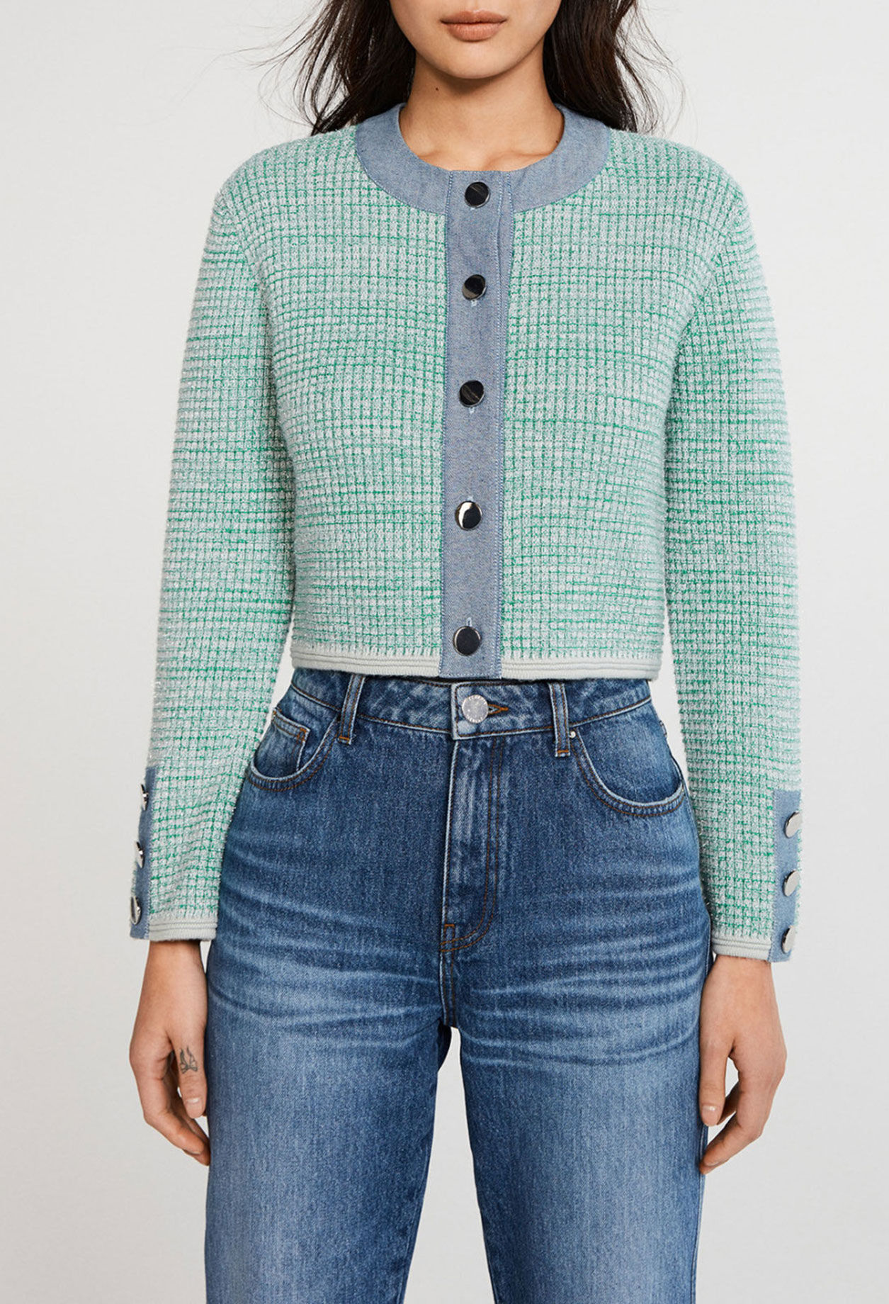 Dual-material cardigan