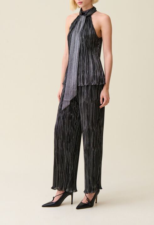 Silver pleated sleeveless top