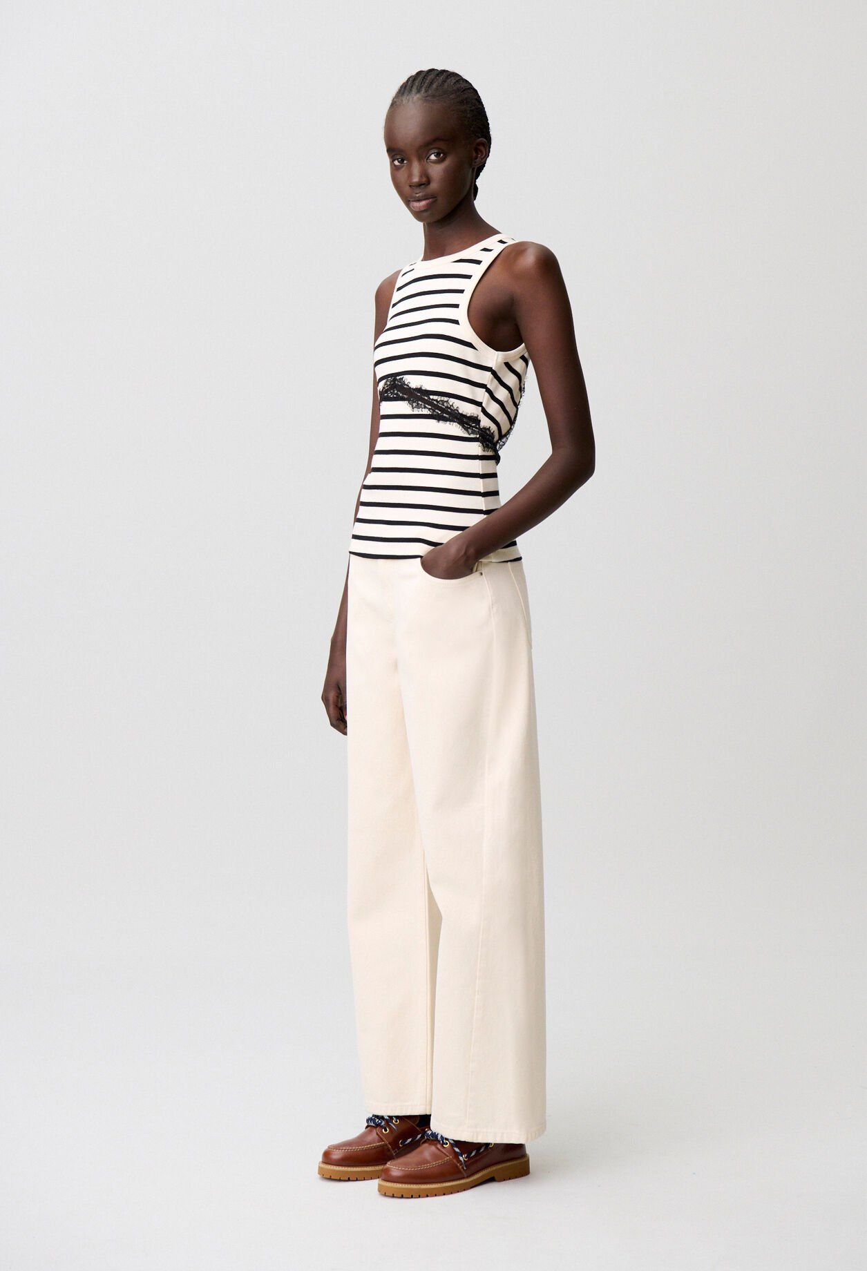 Breton stripe lace cotton T-shirt