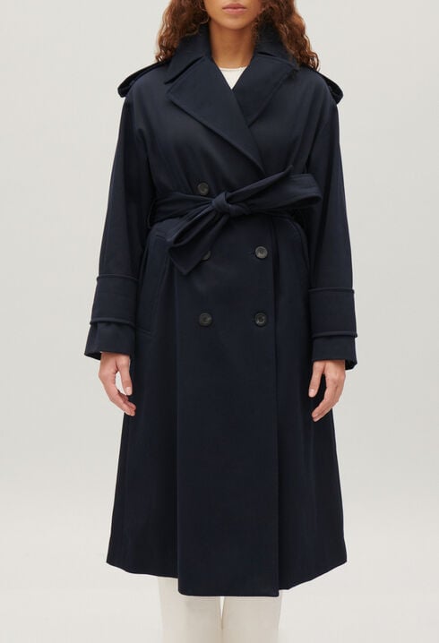 Long navy trench coat