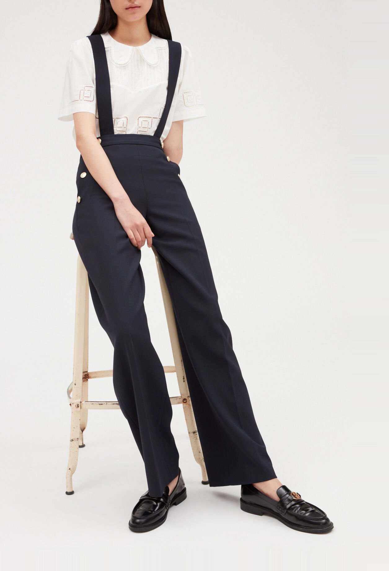 Navy trousers with braces
