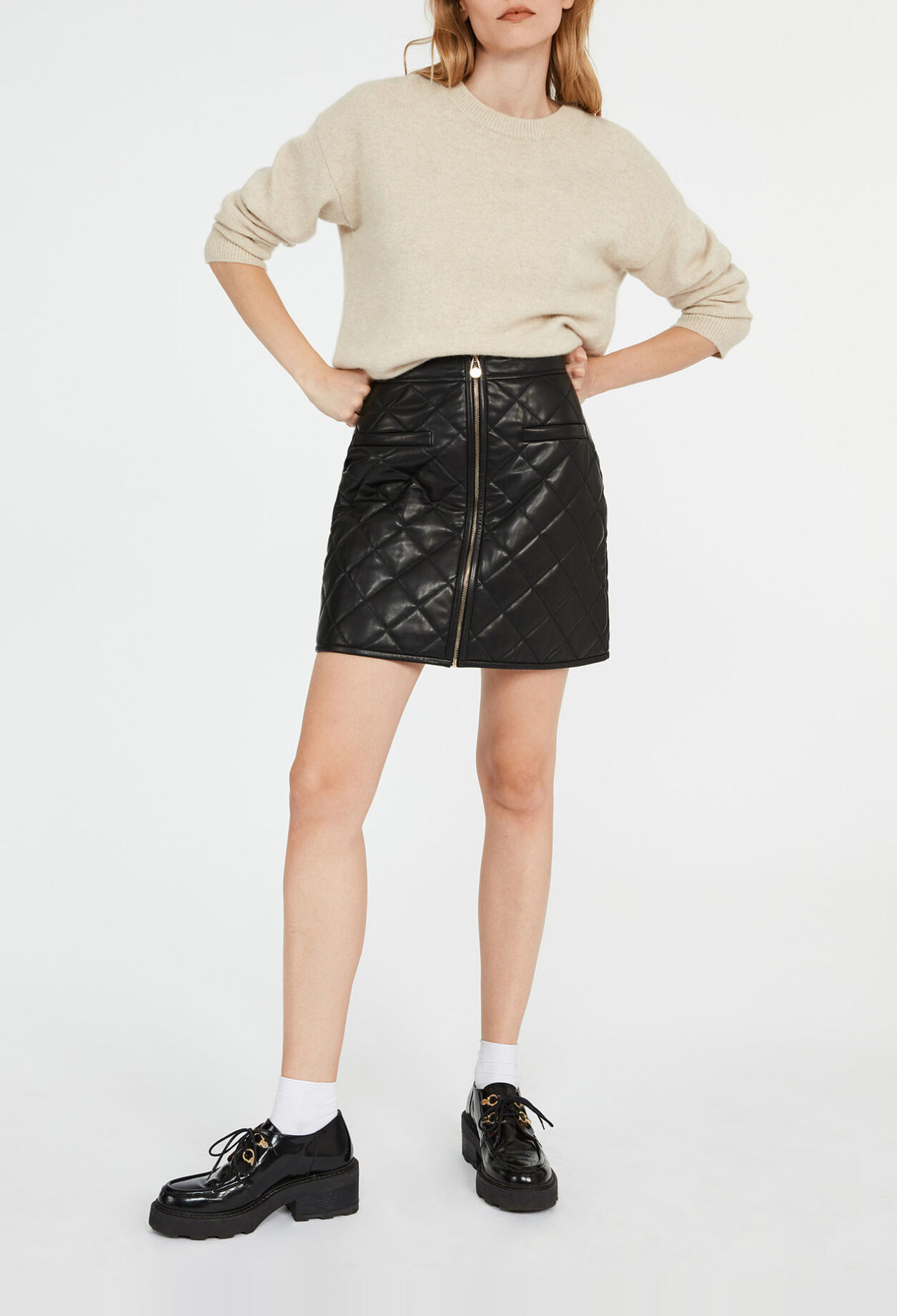 Jupe matelassée cuir