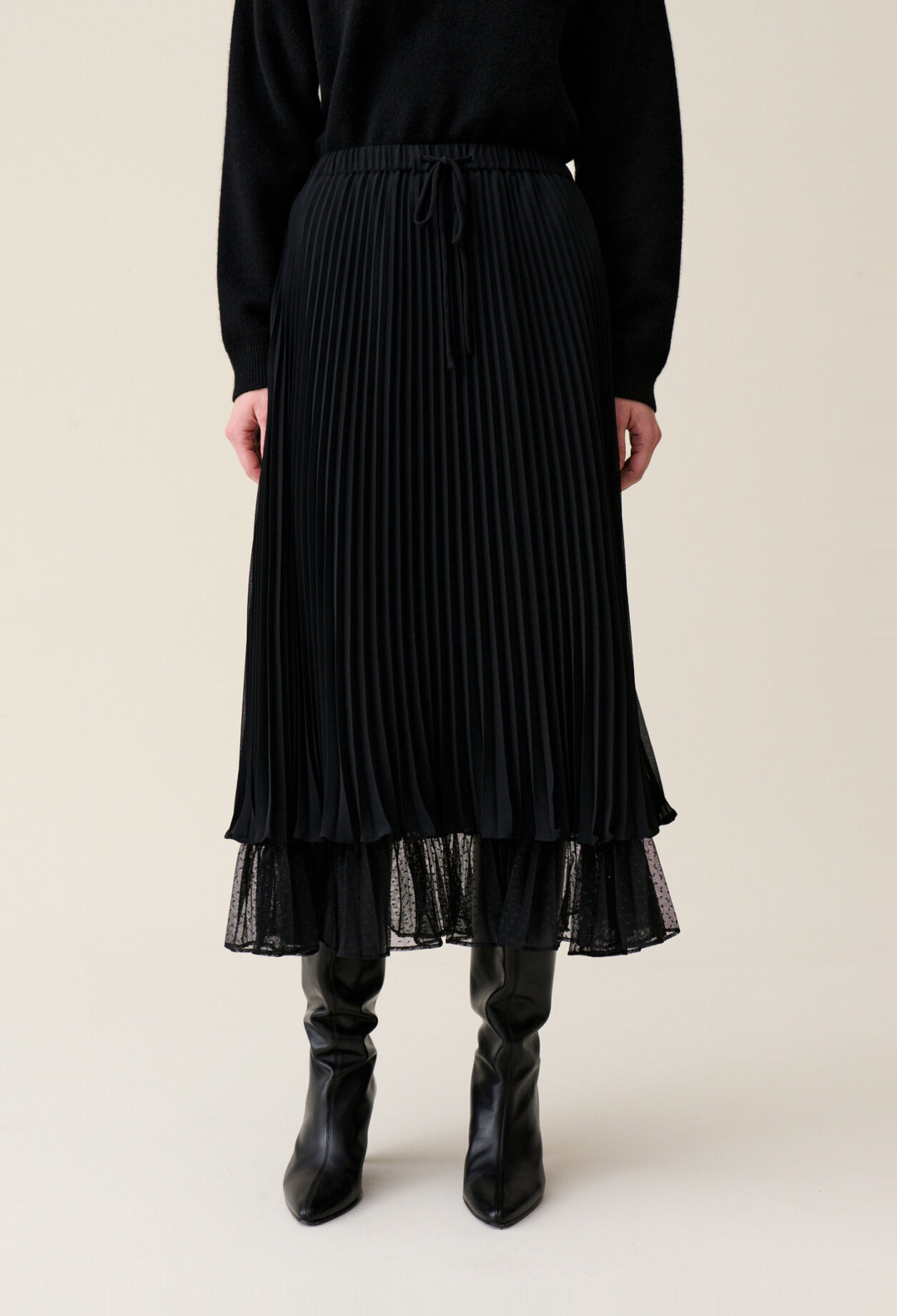 Black pleated midi skirt