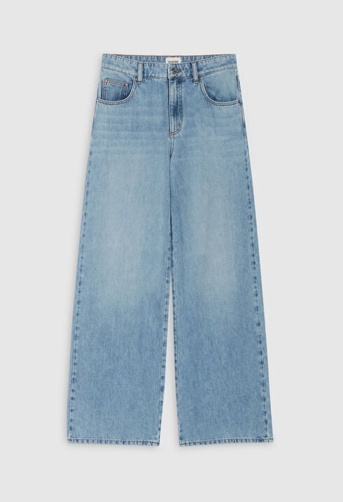 Wide leg faded jeans