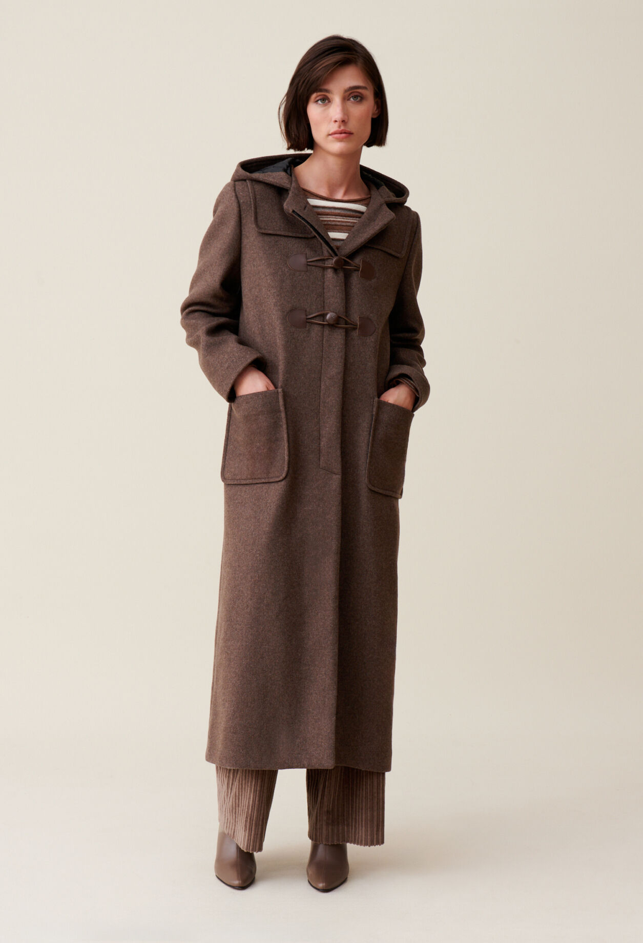 Brown long hooded coat