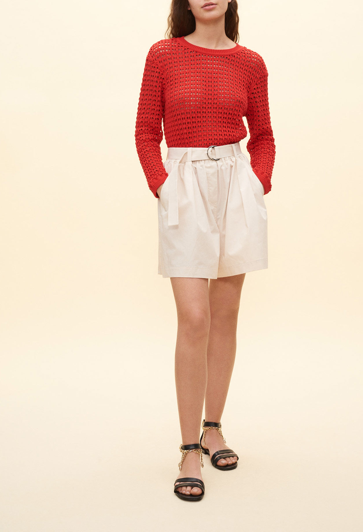 Belt-waist Bermuda shorts