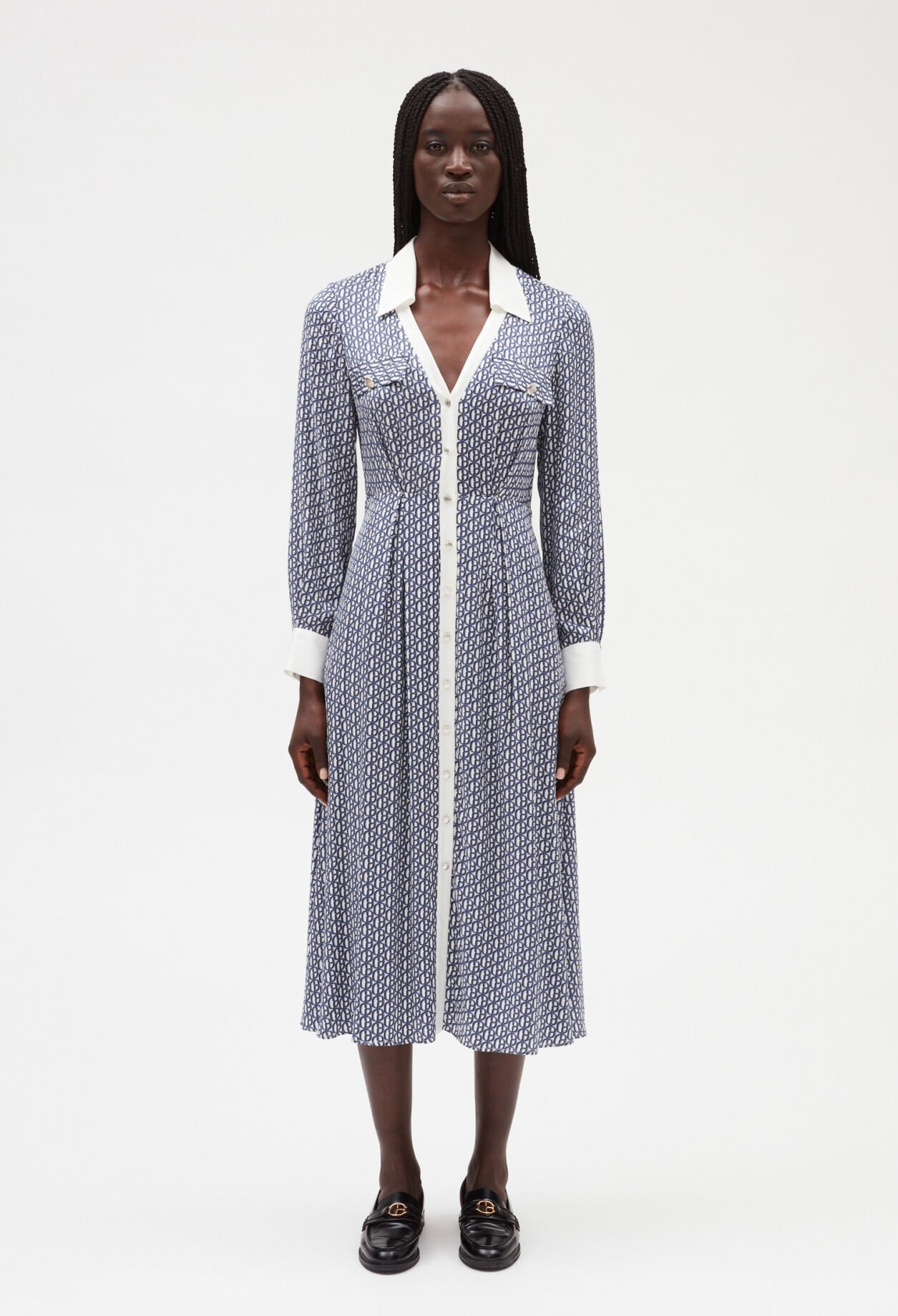 Monogrammed blue mid-length dress for women | Claudie Pierlot