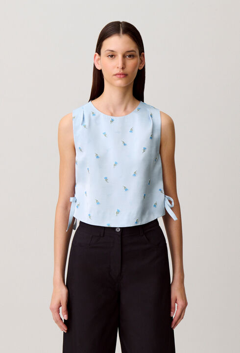 Embroidered satin top