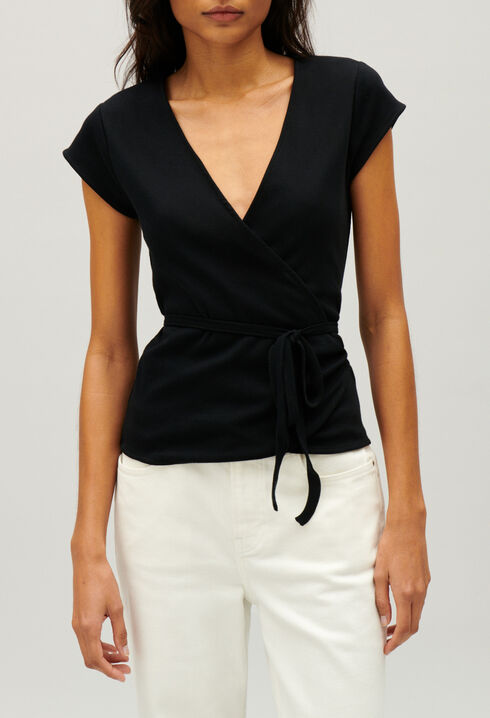 Black wrapover top