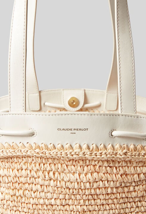 Raffia and leather basket
