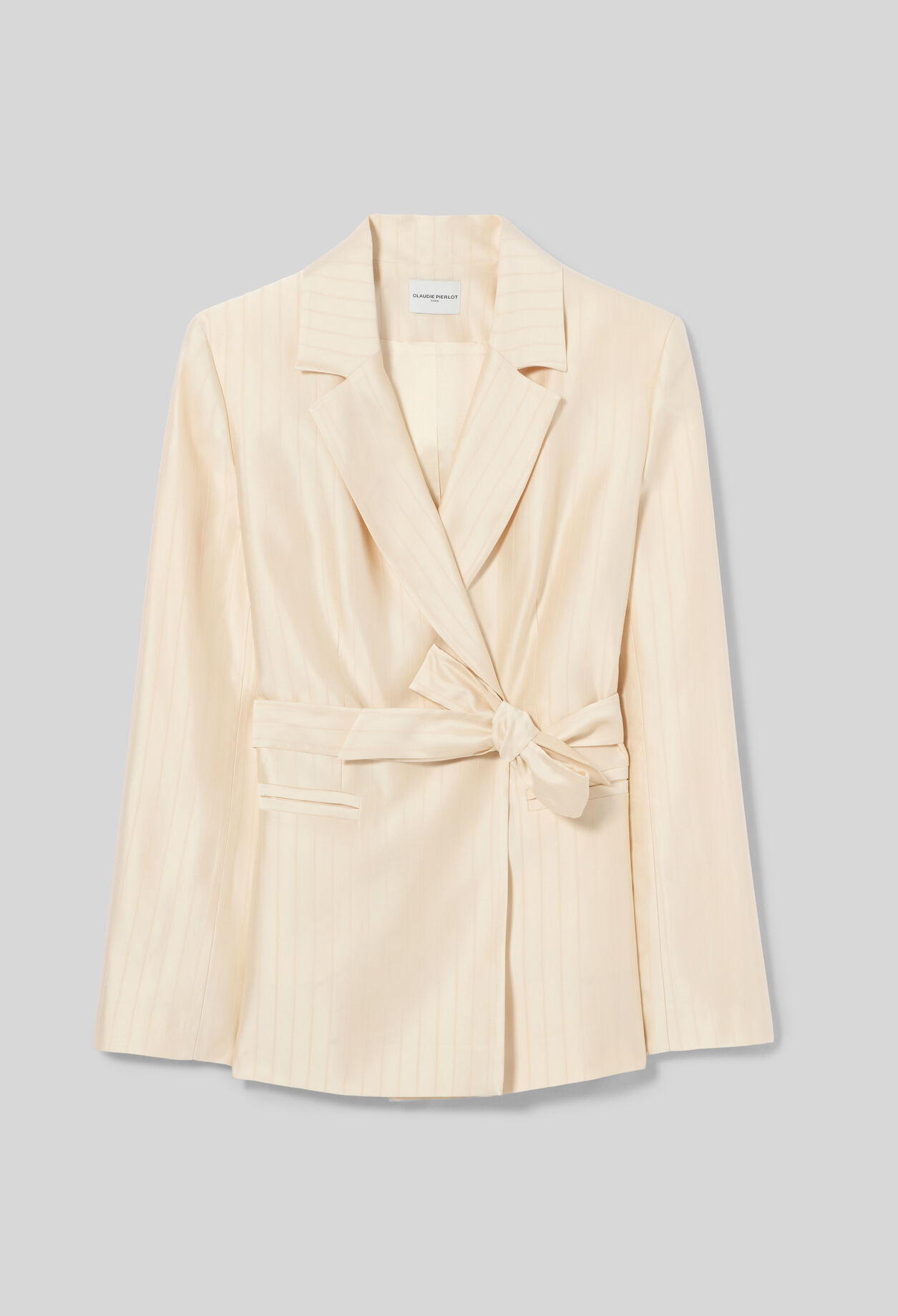 Belted satin tailored jacket