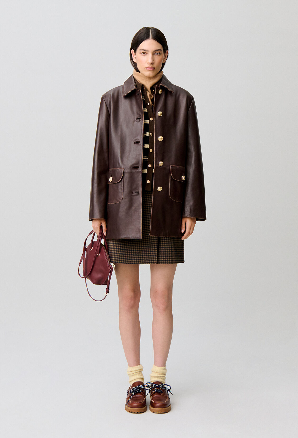 Mid-length straight leather jacket