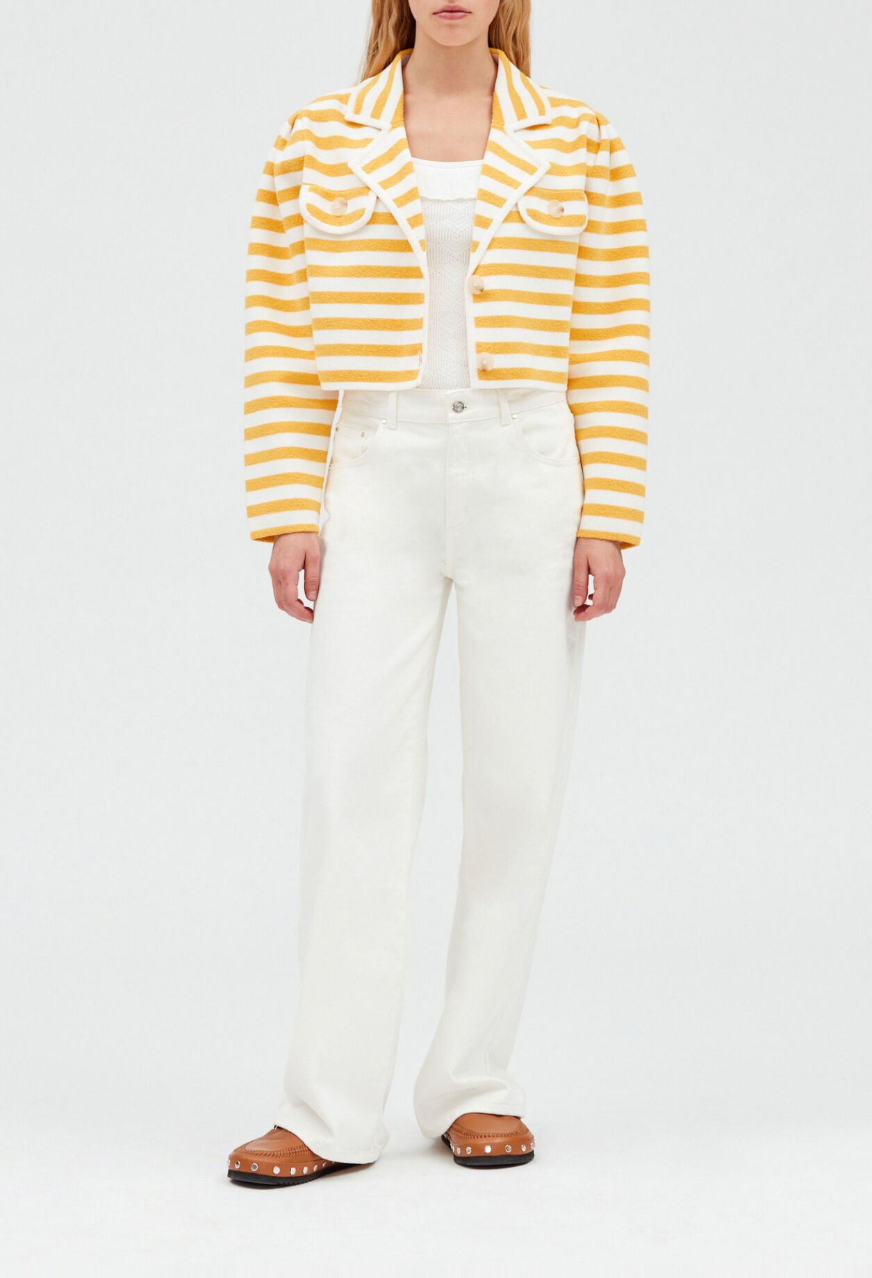 Short stripey terry cloth cardigan