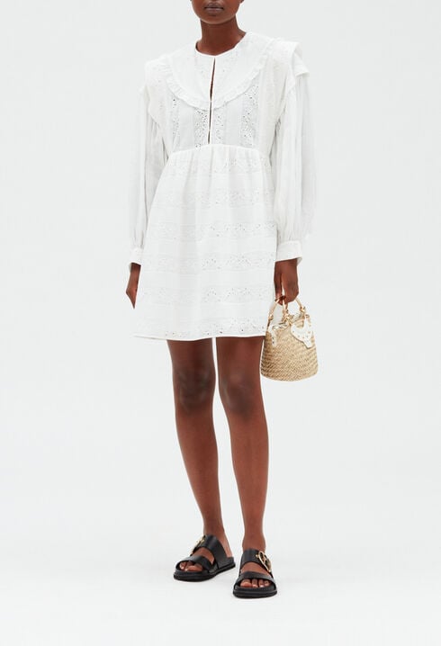 Short white embroidered babydoll dress