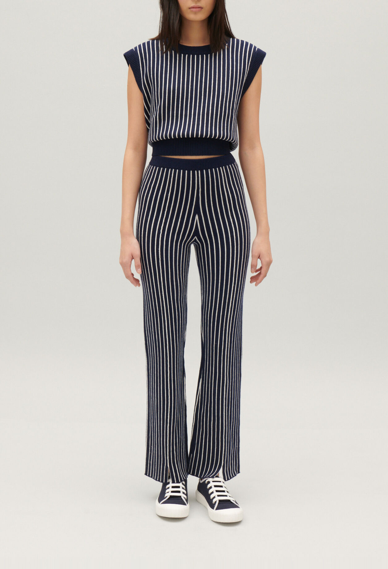 Stripy knit trousers