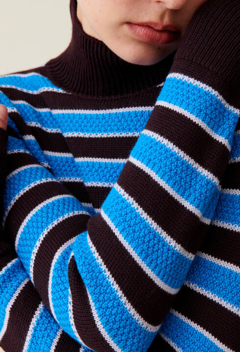High-neck striped jumper