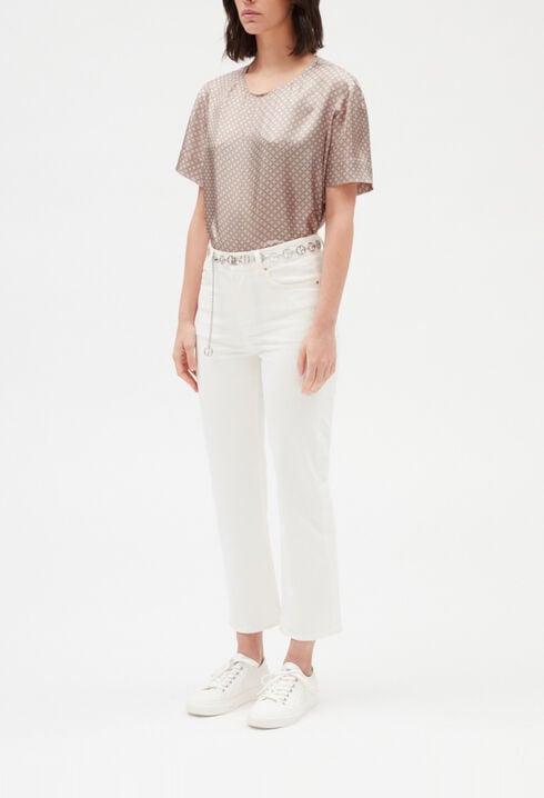 Printed pink silk blouse