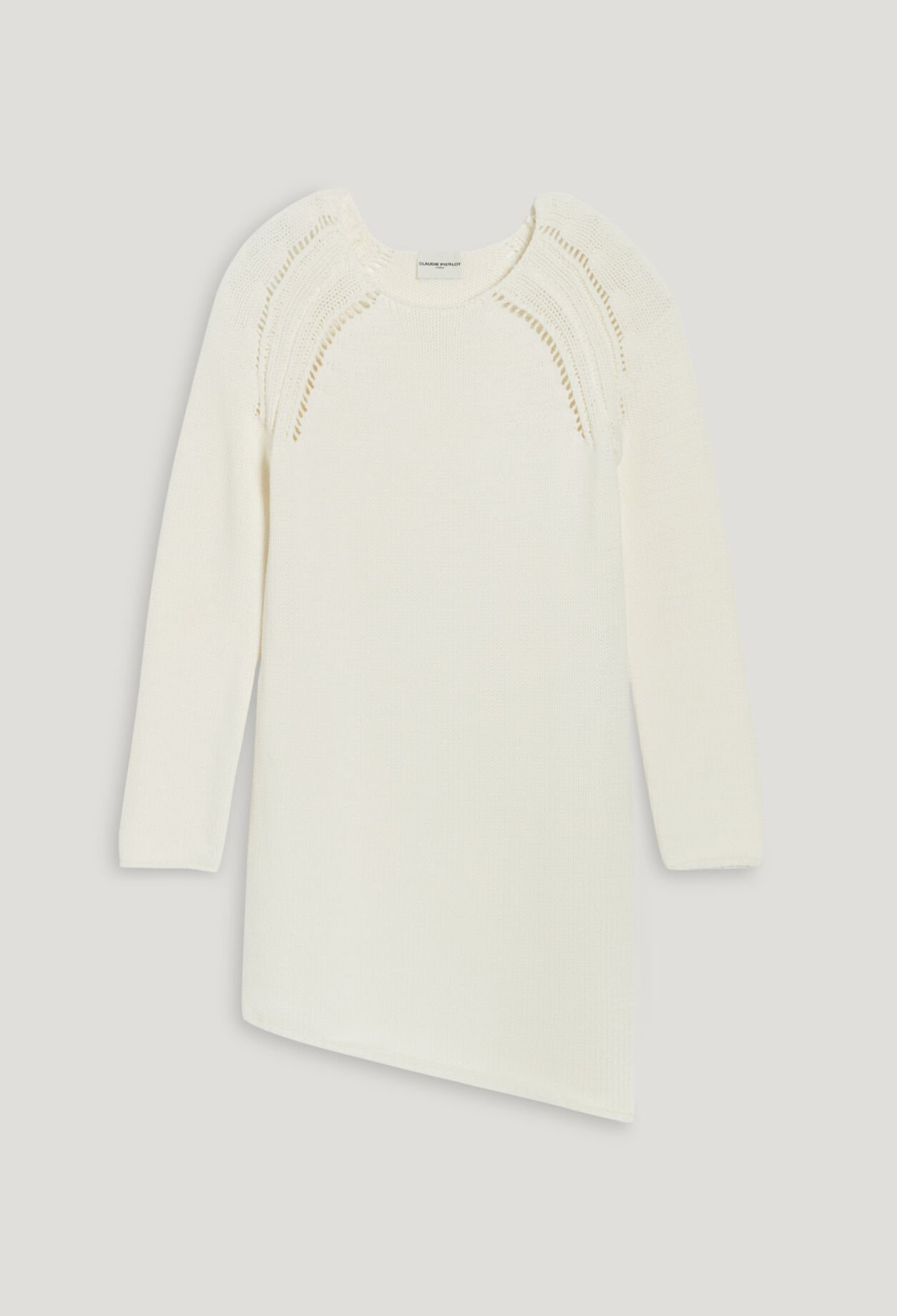 Short ecru asymmetric knitted dress