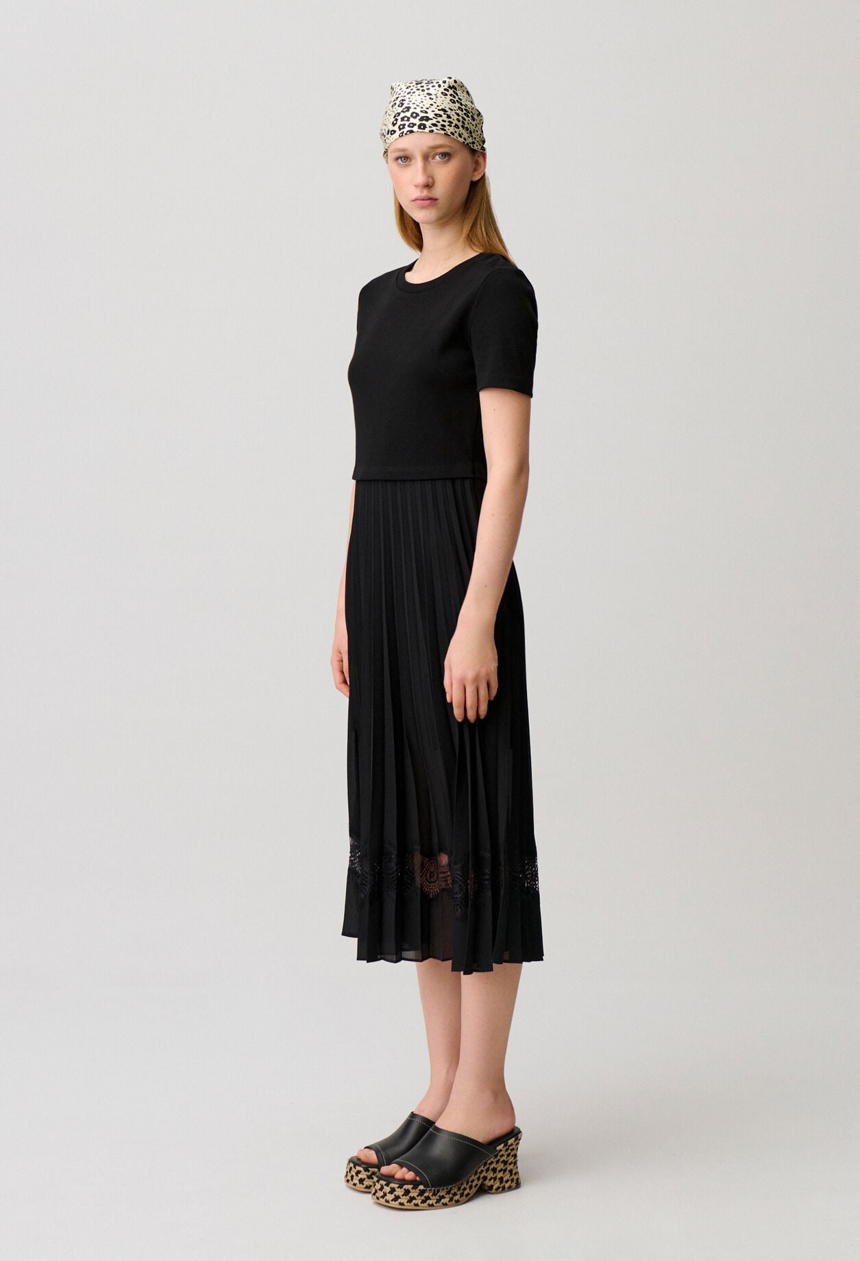 Twist black bi-material midi dress 