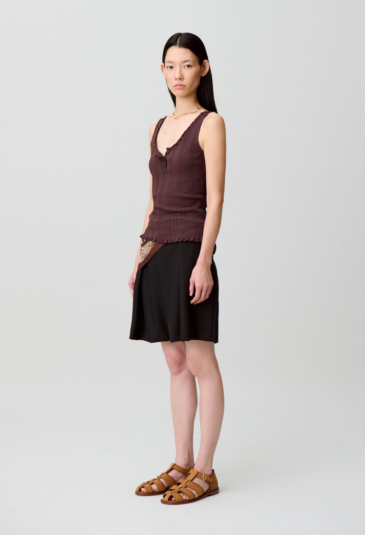 Ruffle pointelle knit tank