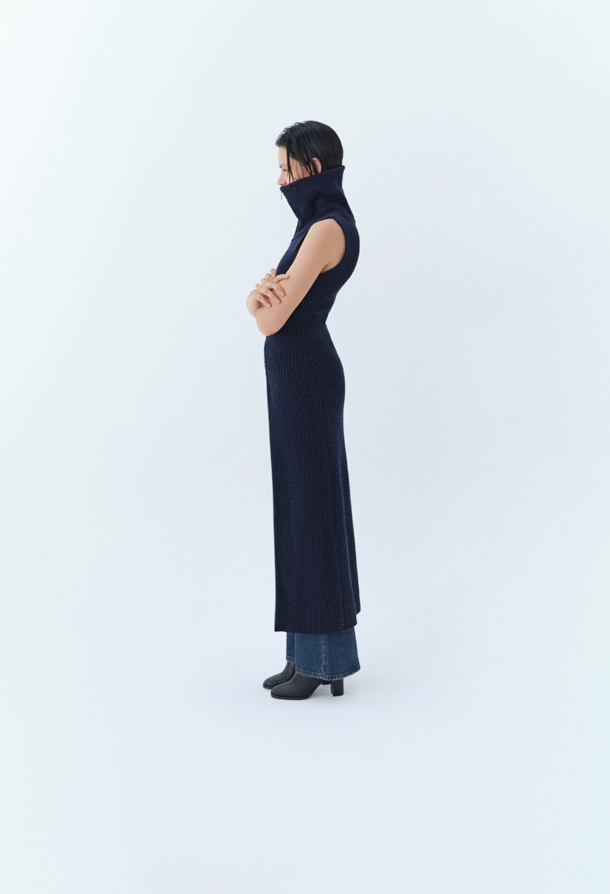 High Neck Zip Knit Dress
