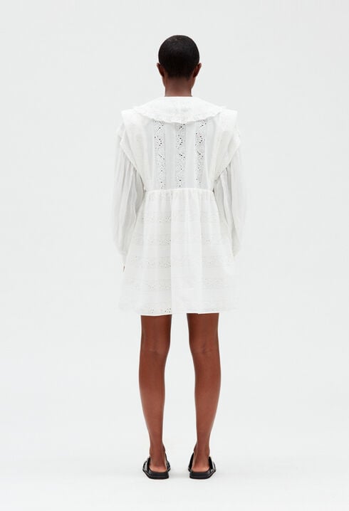 Short white embroidered babydoll dress