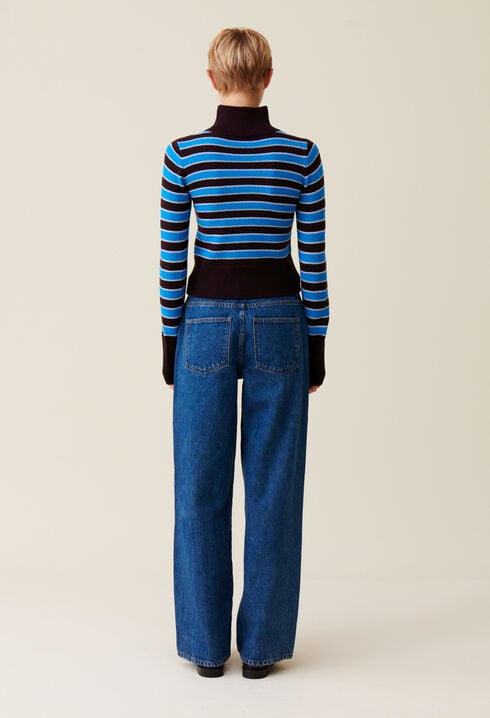 High-neck striped jumper