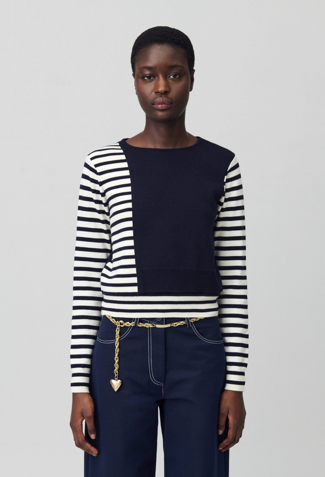 Short Striped Jumper with Plain Flap for women | Claudie Pierlot
