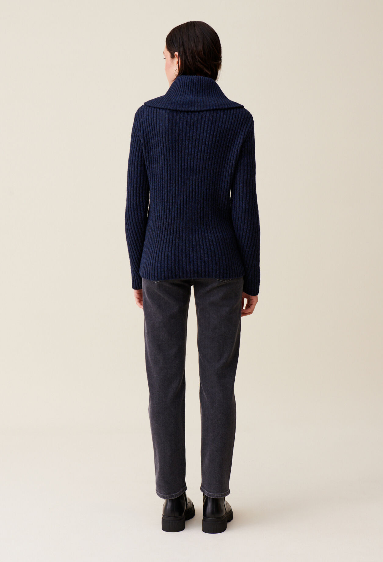 Zip-neck knitted jumper