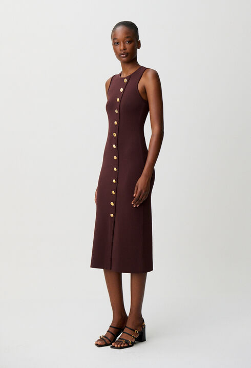 Knit midi dress with gold buttons