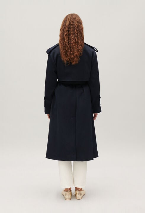Long navy trench coat