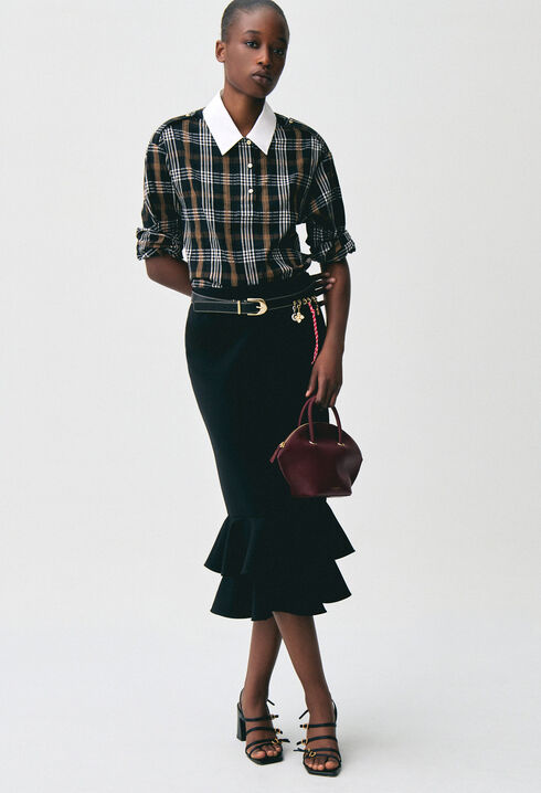 Flared ruffled midi skirt