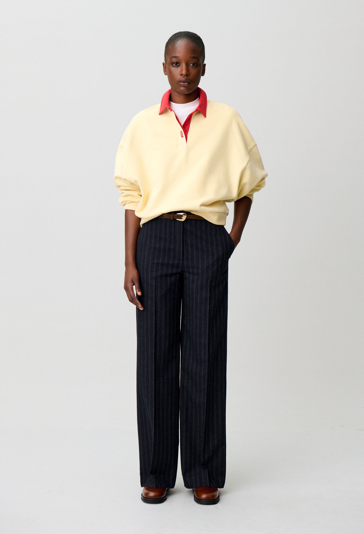 Striped wool blend trousers