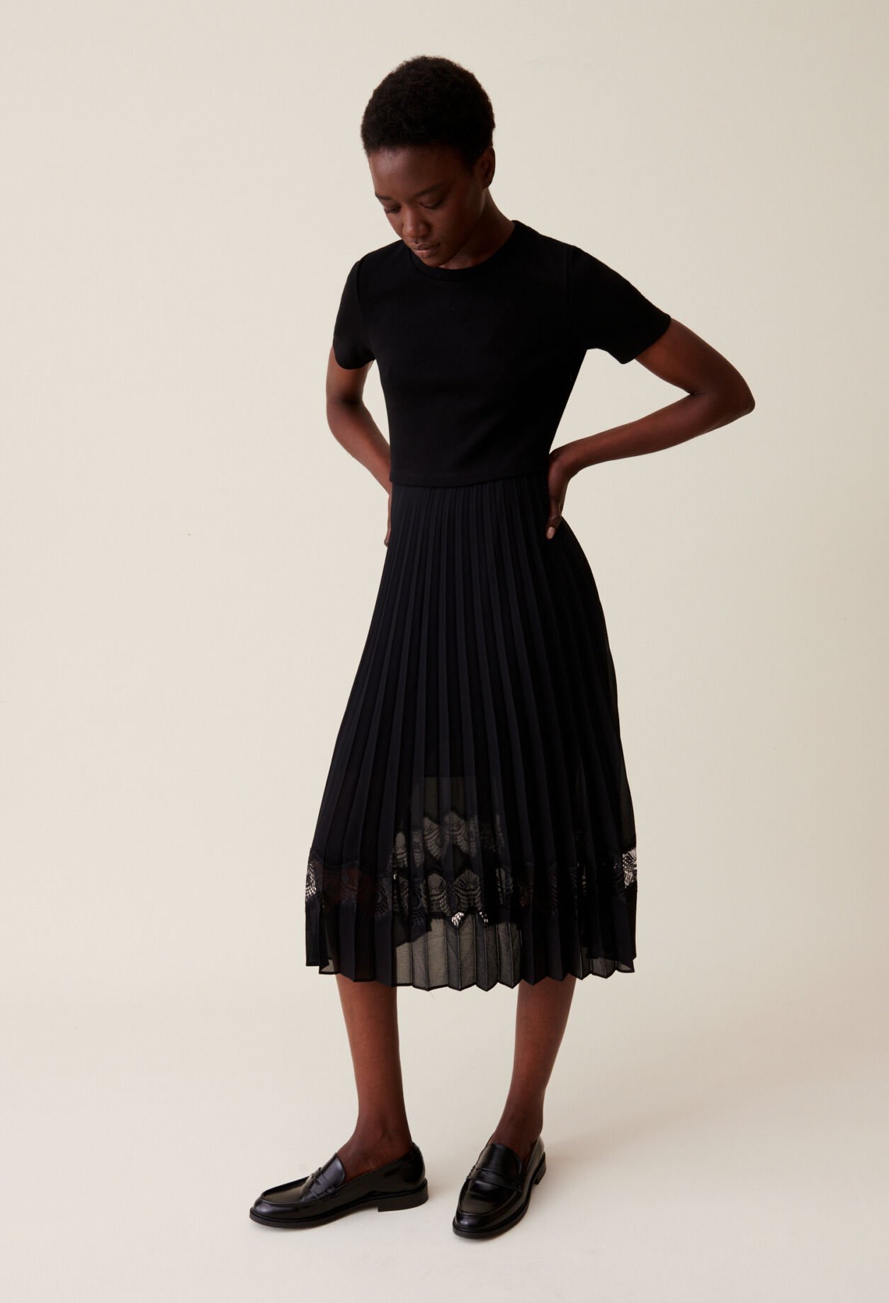 Bimaterial midi dress store