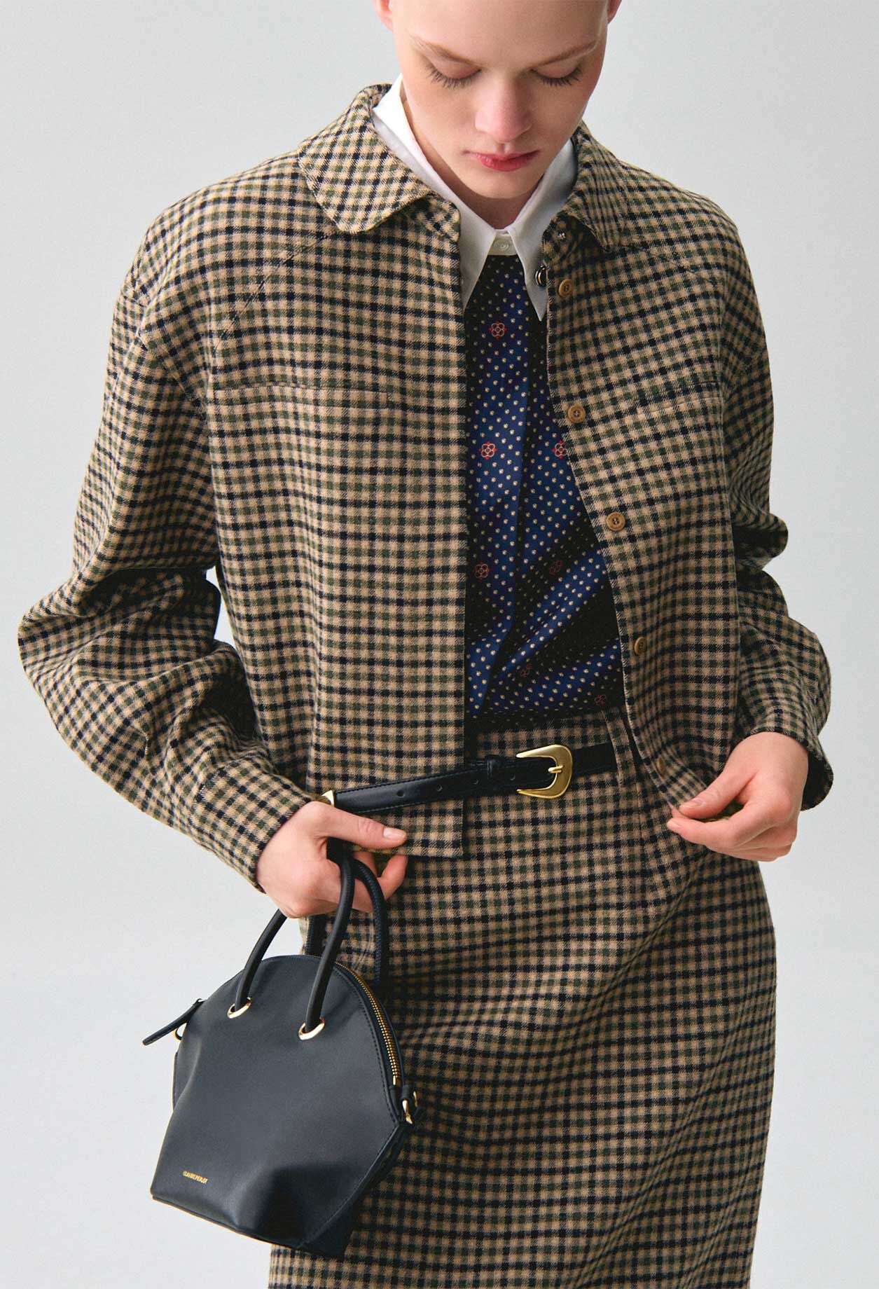 Short checked wool blend jacket