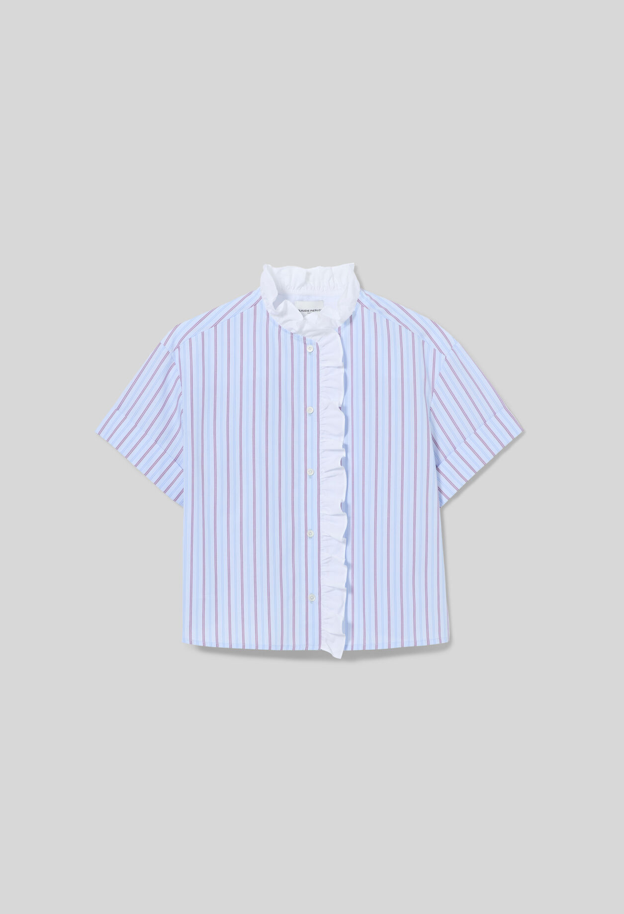Ruffled striped poplin shirt