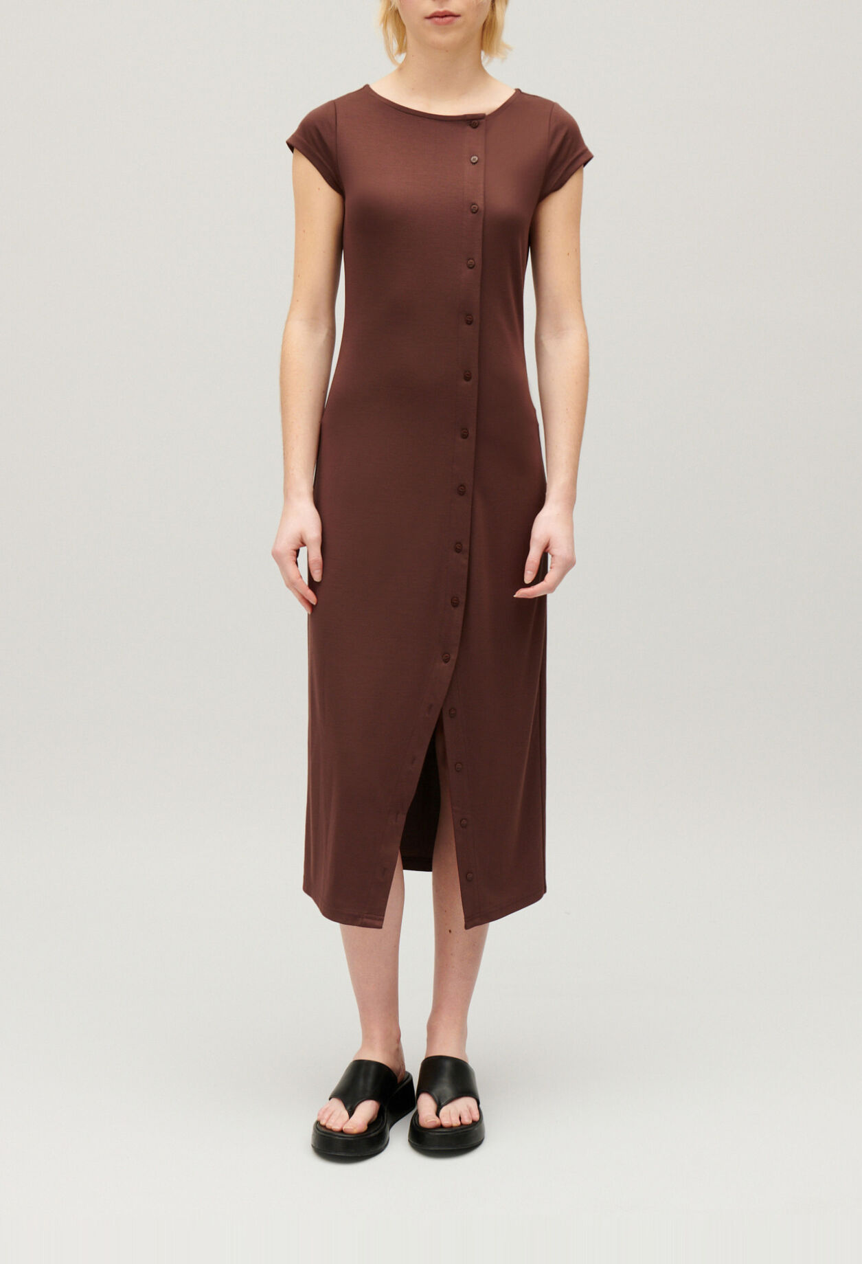 Black asymmetric button-up midi dress