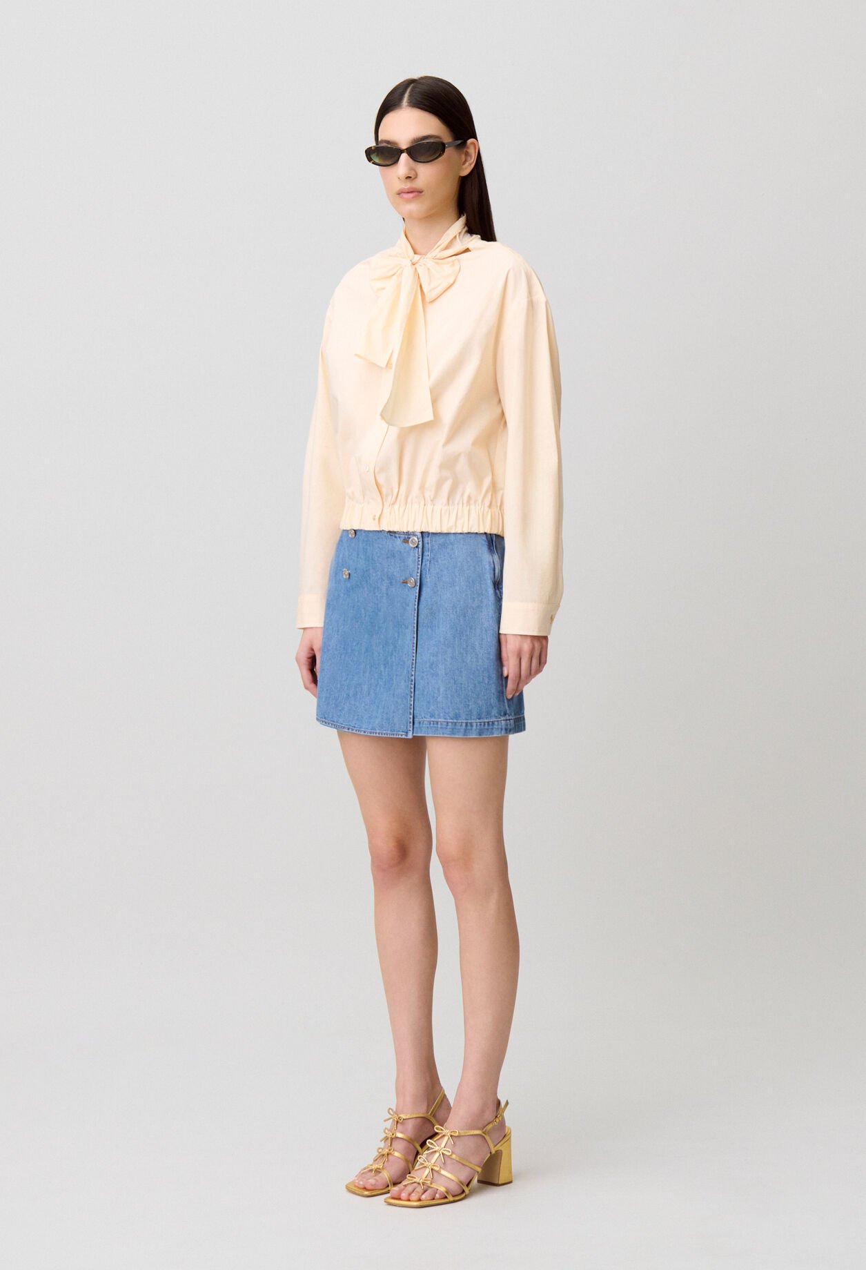 Pussy-bow poplin blouse